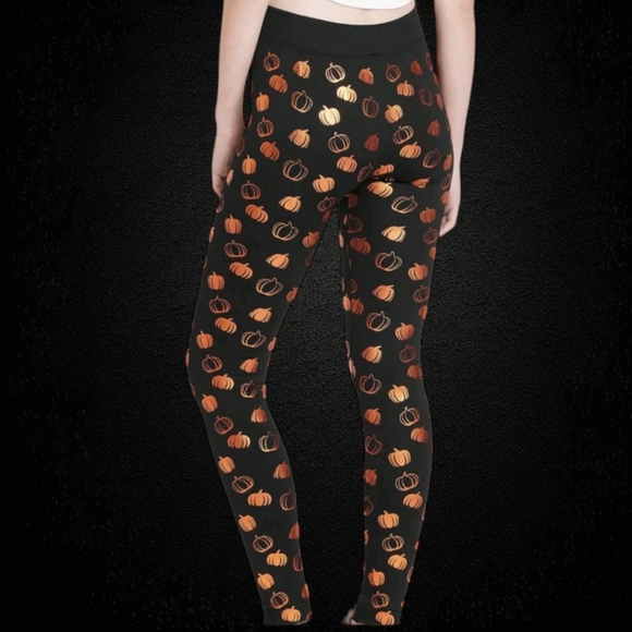 Pumpkin (S/M) Foil Black/Orange Halloween Leggings - Picture 1 of 10